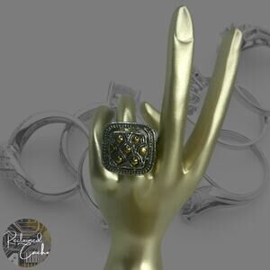 Silver and Gold Square Ring - Size 6.5